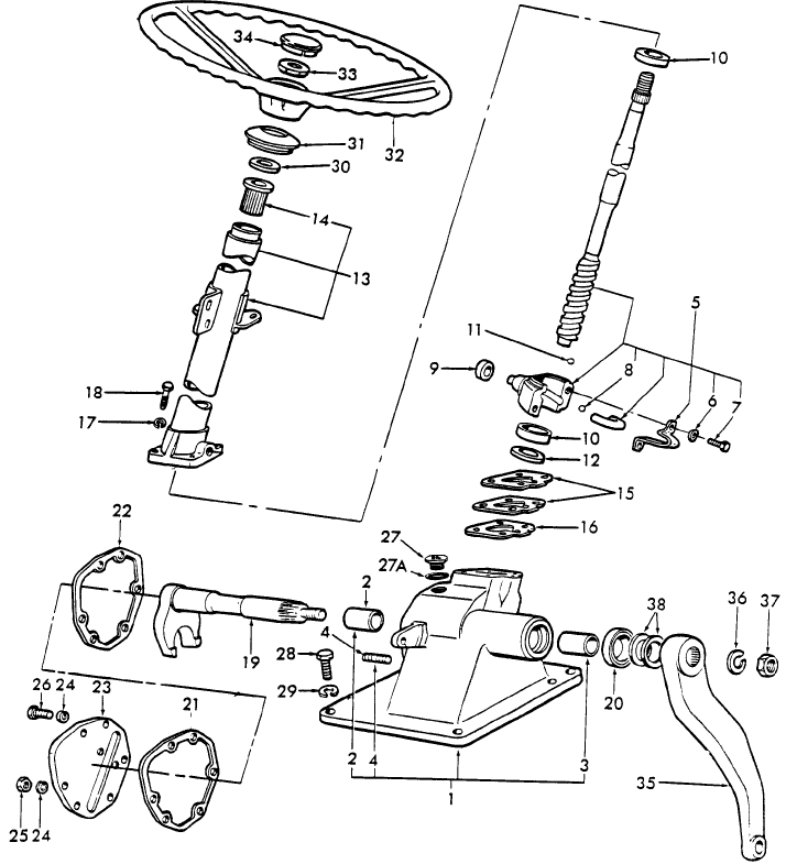 03B03 STEERING GEAR ASSY. - 4600 W/MANUAL STEERING, 535 W/POWER STEERING 75/ 2600, 3600, 4100, 233, 333-W/MANUAL