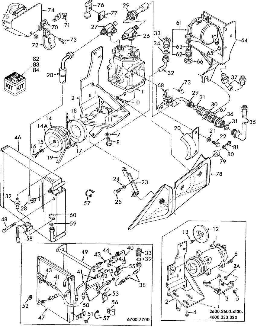 15D01 COMPRESSOR, CONDENSER, DEHYDRATOR & RELATED PARTS, W/AC - 2600, 3600, 4100, 4600, 5600, 6600, 7600, 233, 333, 5700, 6700, 7700