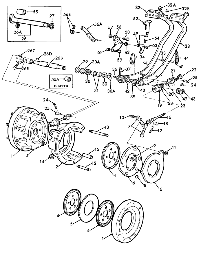 02A02 BRAKES & BRAKE CONTROLS - 3055, 3550, 4000 EXCEPT 4200 ROWCROP & 4110