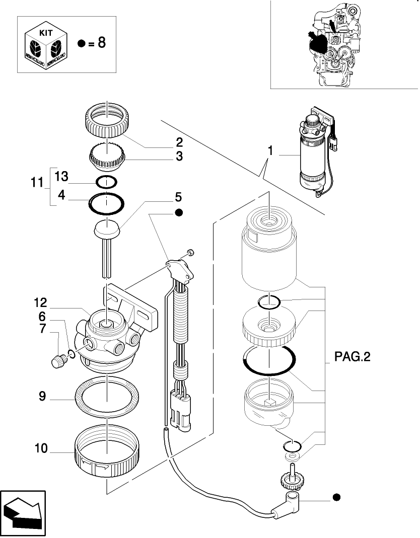 0.14.0/  A(01) FUEL SYSTEM INJECTION PUMP - SEPARATOR ASSY, FUEL/WATER