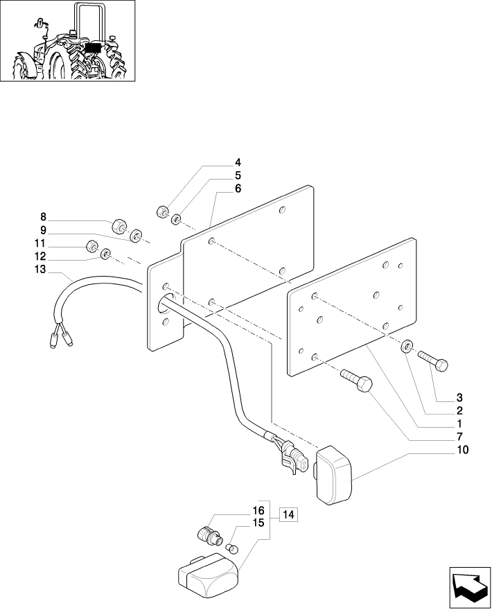 1.98.3/01(02) (VAR.330958) LICENSE PLATE LAMP & SUPPORT, MOUNTING ON MUDGUARD - L/CAB