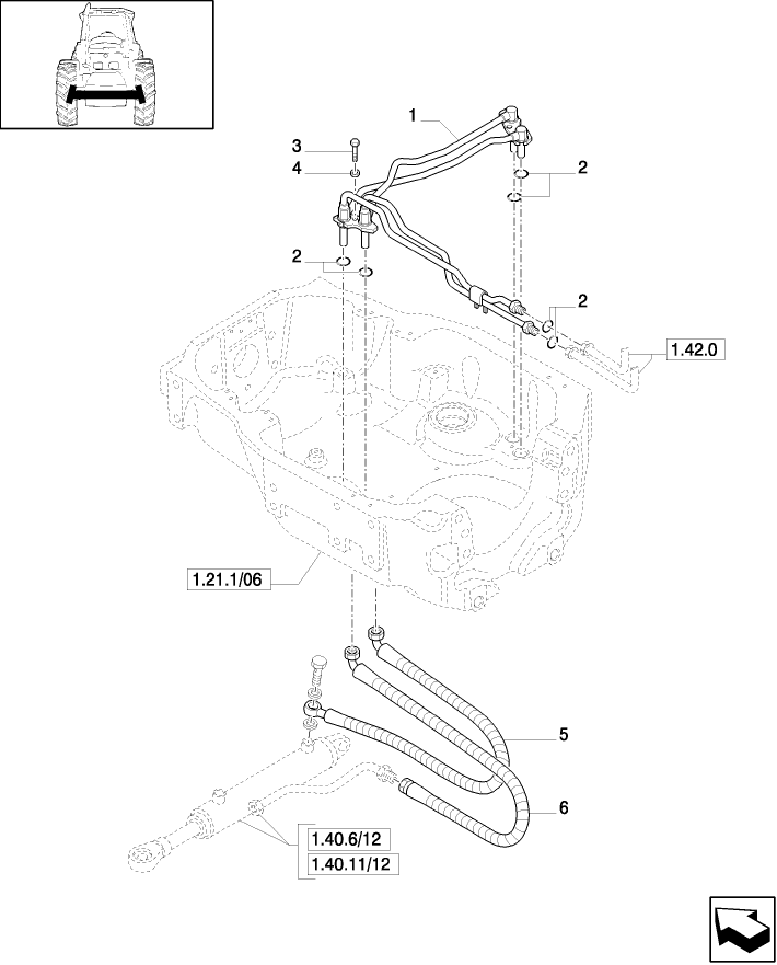 1.42.0/09 (VAR.330413-330428) POWER STEERING DELIVERY AND RETURN PIPES - SUPERSTEER FRONT AXLE