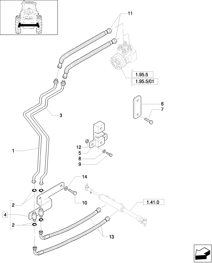 1.42.0/03 (VAR.330406-330407) 2WD FRONT AXLE - STEERING CYLINDER PIPES AND POWER STEERING PIPES