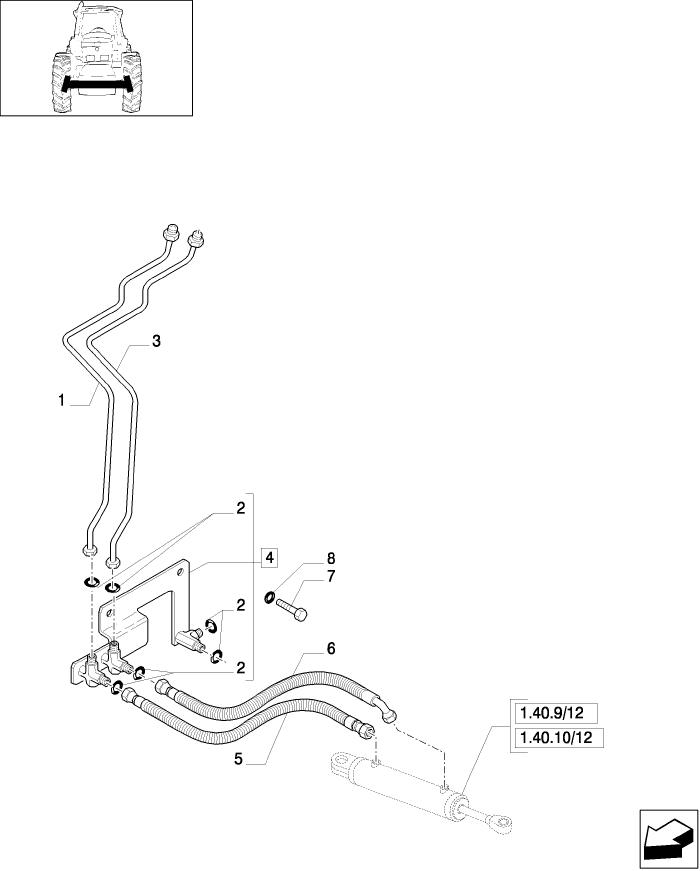 1.42.0/08 (VAR.330429-330430) 4WD (CL.3) SUSPENDED FRONT AXLE - STEERING CYLINDER PIPES AND POWER STEER. PIPES