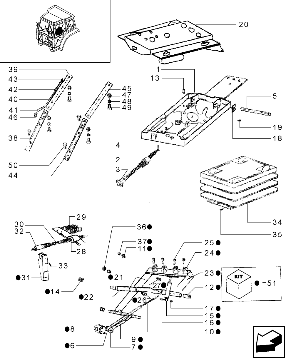 1.93.3/02A(02) (VAR.191) DELUXE VINYL SEAT WITH BELTS, SUPPORT AND COMPONENT PARTS - L/CAB