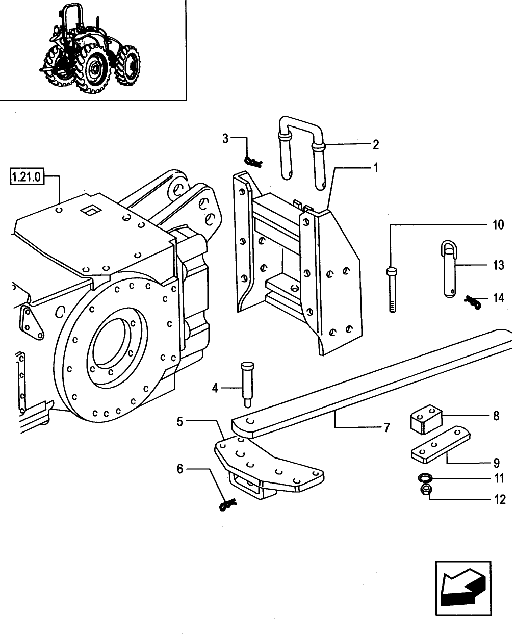 1.89.0/03(01) (VAR.912) DRAWBAR AND SUPPORT WITH PIN (HOLE DIAMETER 33 MM)