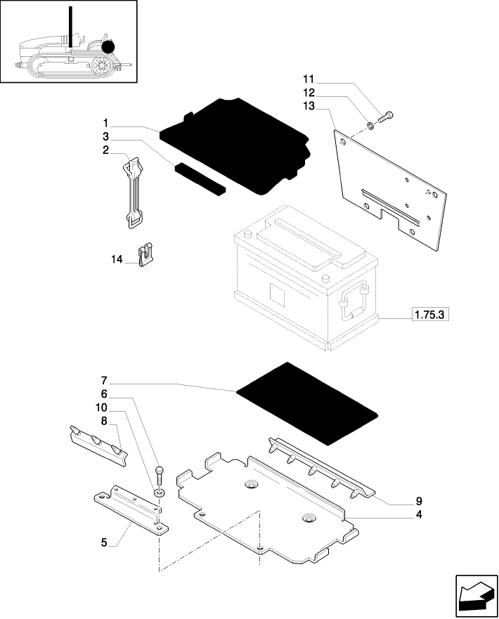 1.74.1(01) BATTERY FASTENER, SUPPORT PLATES, COVER AND INSULATION