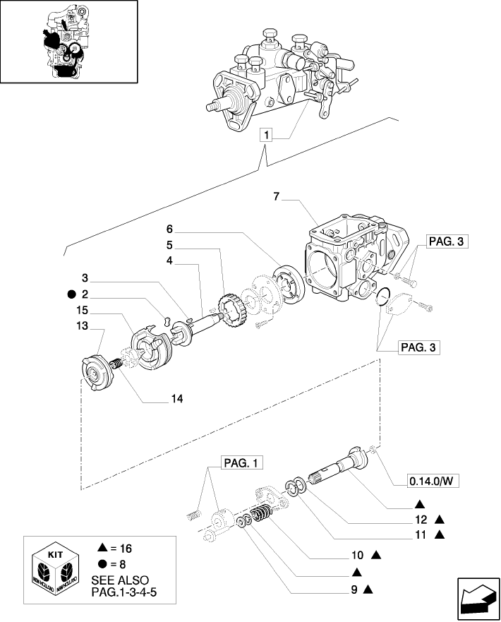 0.14.0/  E(02) INJECTION PUMP, HOUSING & DRIVE SHAFT (TK85-M)