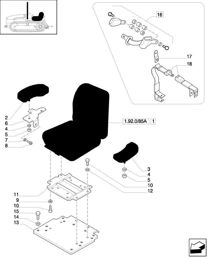 1.92.85(02) DRIVER'S SEAT, ARMRESTS AND MOUNTING PLATES (TK76-M,TK85-M,TK95M)