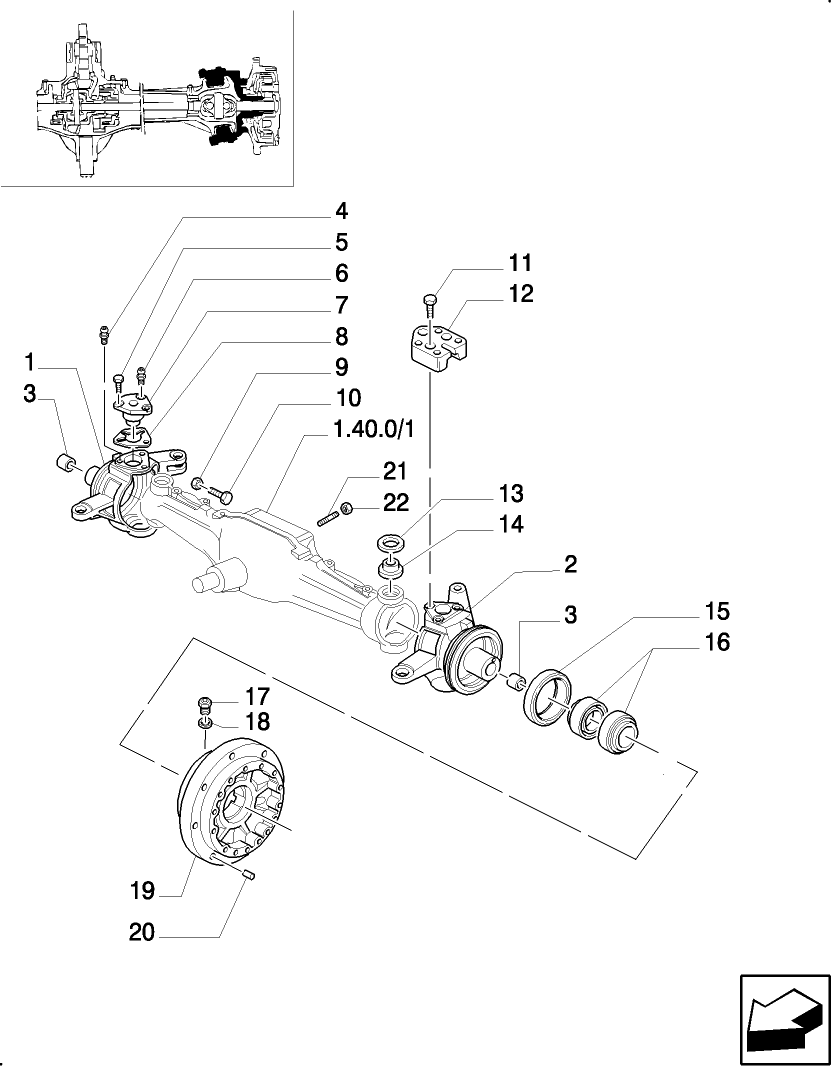 1.40.0/24(02) (VAR.327/1) ELECTROHYD. FRONT DIFFENTIAL LOCK,  BRAKES AND MUDGUARDS - STEERING PIVOT PIN