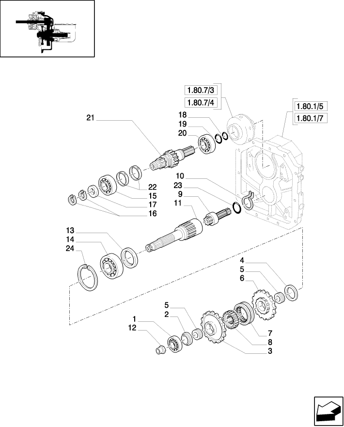 1.80.1/ 6(01) (VAR.728) SYNCHRO MESH GEARED POWER TAKE-OFF 540 RPM - 1000 RPM (NASO) - SHAFTS AND GEARS