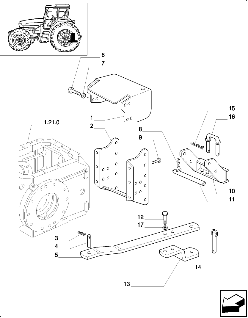 1.89.3/ 1 (VAR.890) DRAWBAR AND SUPPORT, WITH POSSIBILITY TO MOUNT  TOWN  HOOK, CAT. C