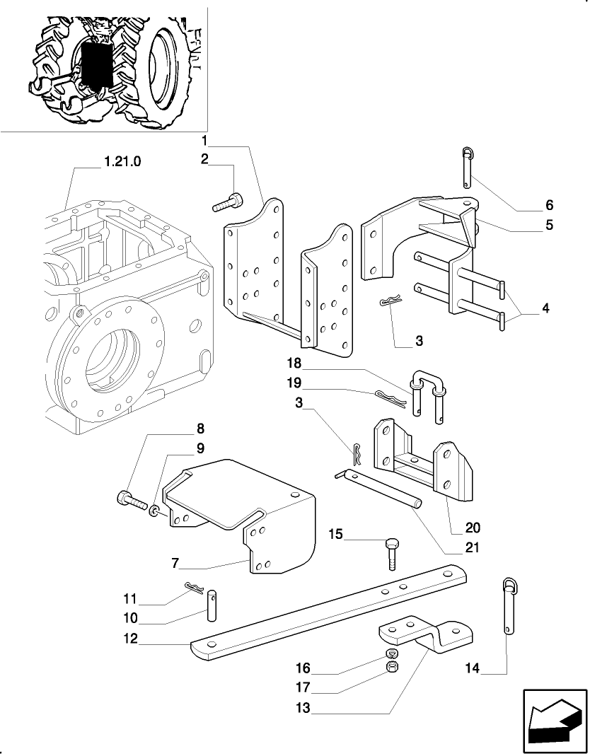 1.89.3/ 8 (VAR.906) SUPPORT AND DRAWBAR CATEGORY "C" TOW HOOK