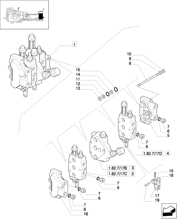 1.82.7/17A(01) (VAR.186) TWO CONTROL VALVES FOR THREE REAR CONTROL VALVES  - PARTS AND BODY SIDES - C4903