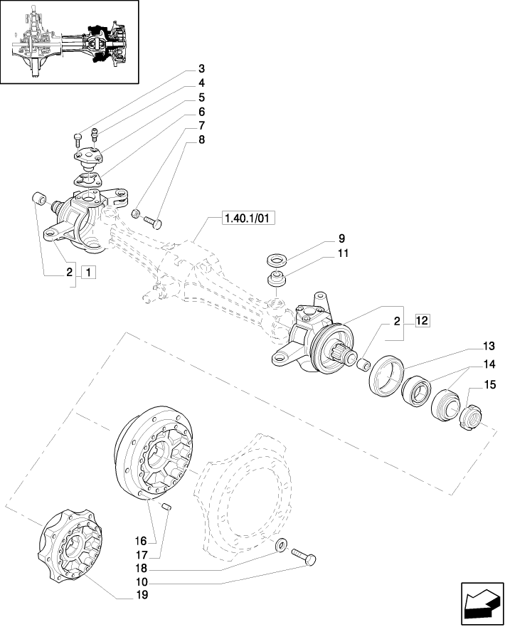 1.40. 1/02 (VAR.039) STANDARD - FRONT AXLE - STEERING KNUCKLES-HUBS-4WD