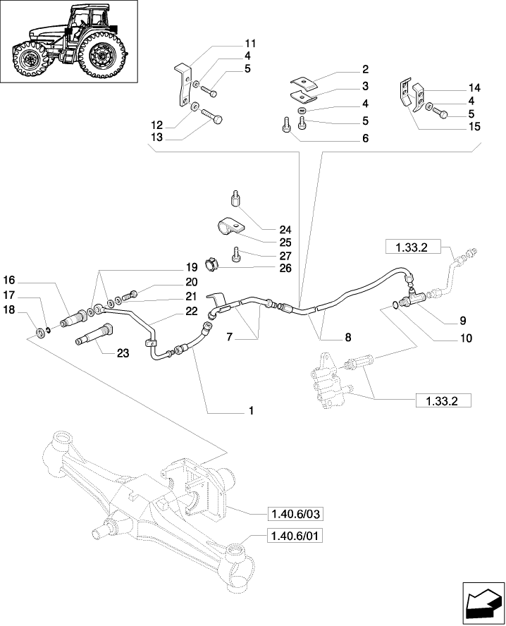 1.33.2/12 (VAR.325) ELECTROHYD. FRONT DIFFENTIAL LOCK 40 KM/H, BRAKES AND MUDGUARDS - PIPES