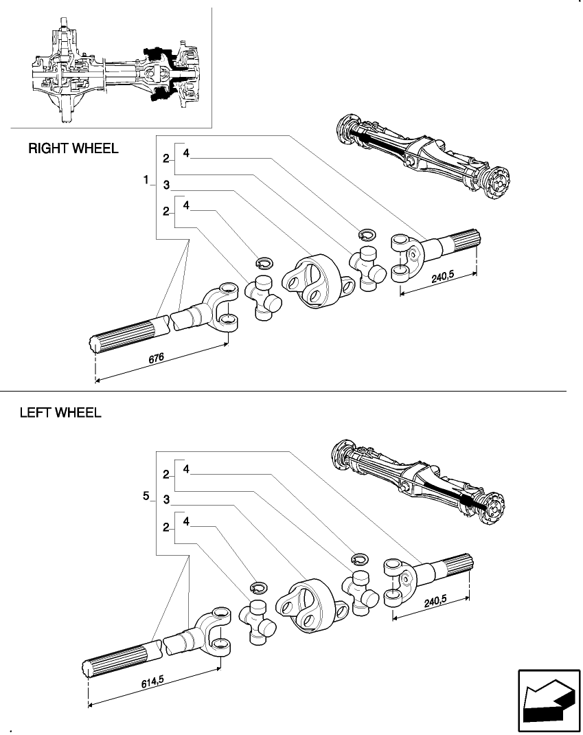 1.40.0/105(03) (VAR.325) ELECTROHYD. FRONT DIFFENTIAL LOCK 40 KM/H, BRAKES AND MUDGUARDS - HALF SHAFTS