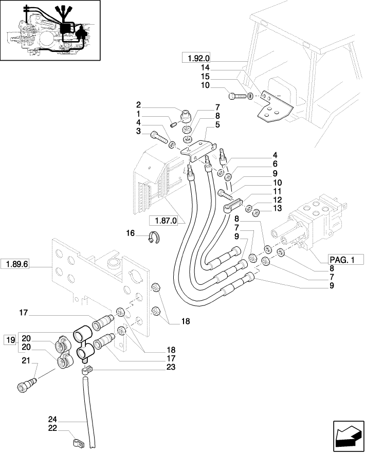 1.82.7/14(05) (VAR.419) THREE CONTROL VALVES (DE LUXE) - QUICK COUPLINGS - FLEXIBLE CABLE