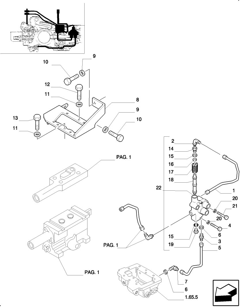 1.82.7/15(03) (VAR.423) CONTROL VALVE (DE LUXE) - "UNLOAD" VALVE, SUPPORT, PIPES