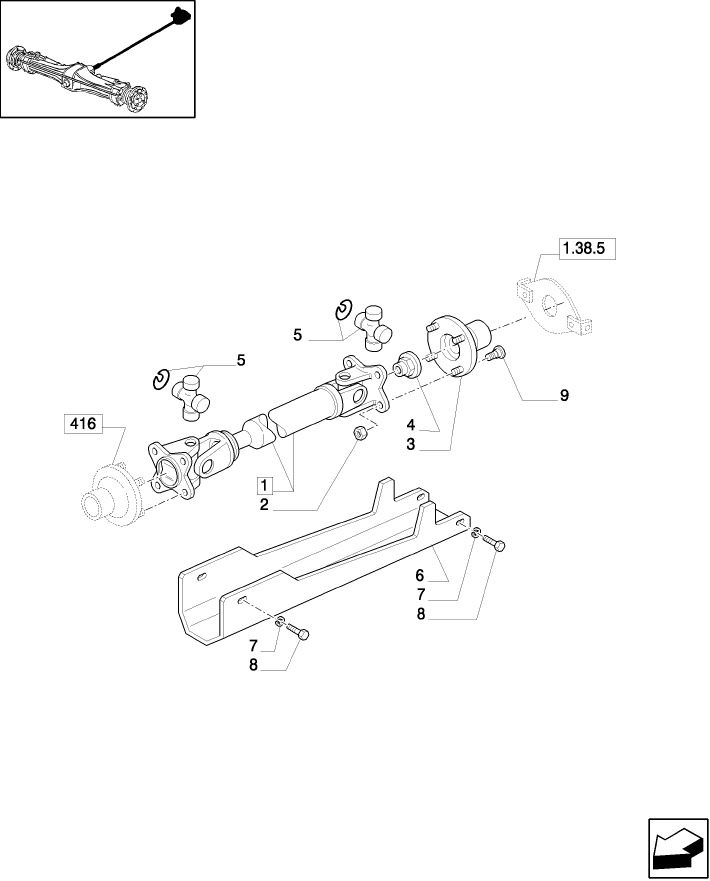 1.38.5/ 1(02) FRONT AXLE PROPELLER SHAFT (4WD) - W/SUPERSTEER FRONT AXLE - D4592