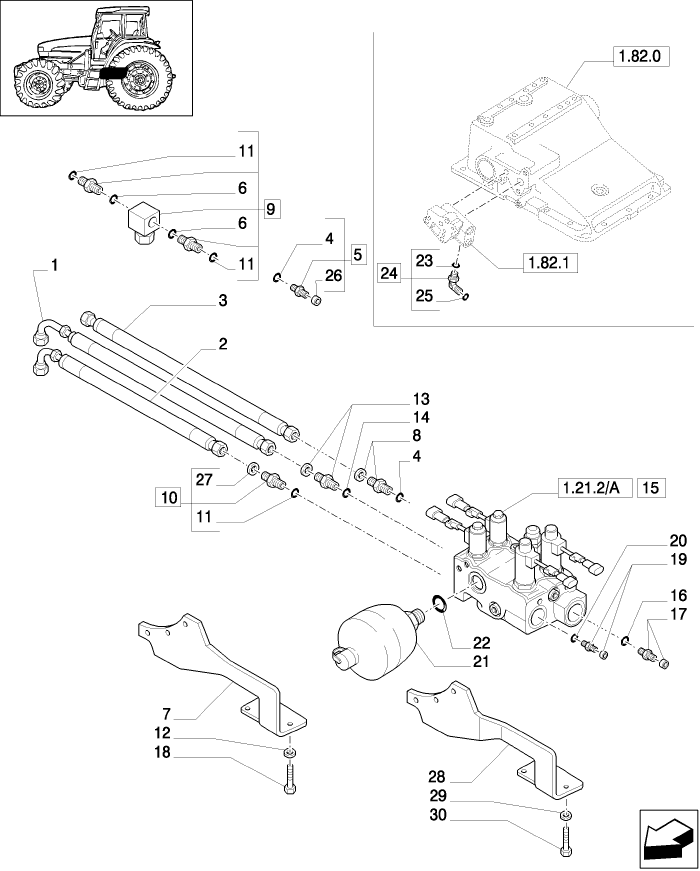 1.21.2/01 (VAR.452/1) 4WD FRONT AXLE WITH SUSPENSIONS AND "TERRALOCK" - S.P.S. - VALVE AND PIPES