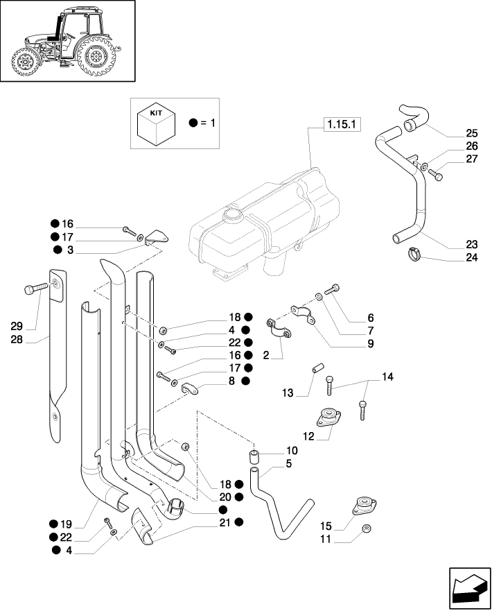 1.15.1/04 (VAR.466-504-576) "A" PILLAR TYPE VERTICAL W/EXHAUST GUARD SHIELD - SILENCER (MUFFLER)