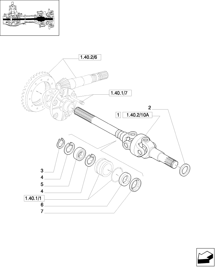 1.40. 2/10 (VAR.443-443/1) RICE FIELD VERSION W/ELECTROYDR. DIFFERENTIAL  LOCK - DIFFERENTIAL GEARS AND SHAFT