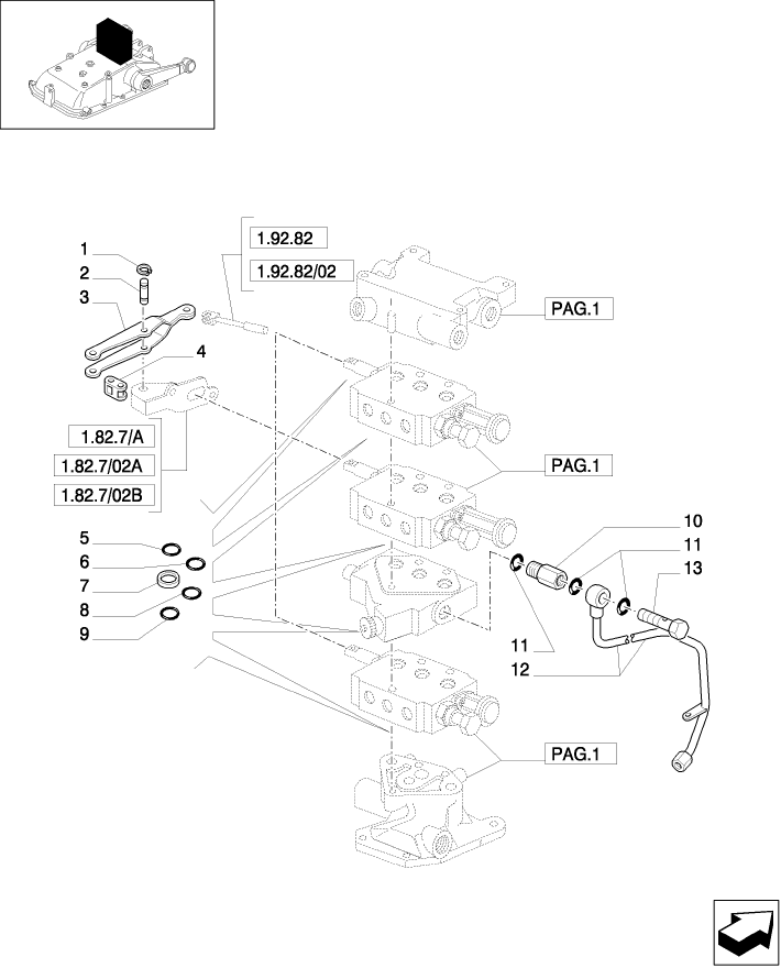 1.82.7/05(04) (VAR.419/1) 3 REMOTE VALVES FOR ELECTRONIC LIFTER W/HYD. DIVIDER - PIPES AND RINGS - C5484