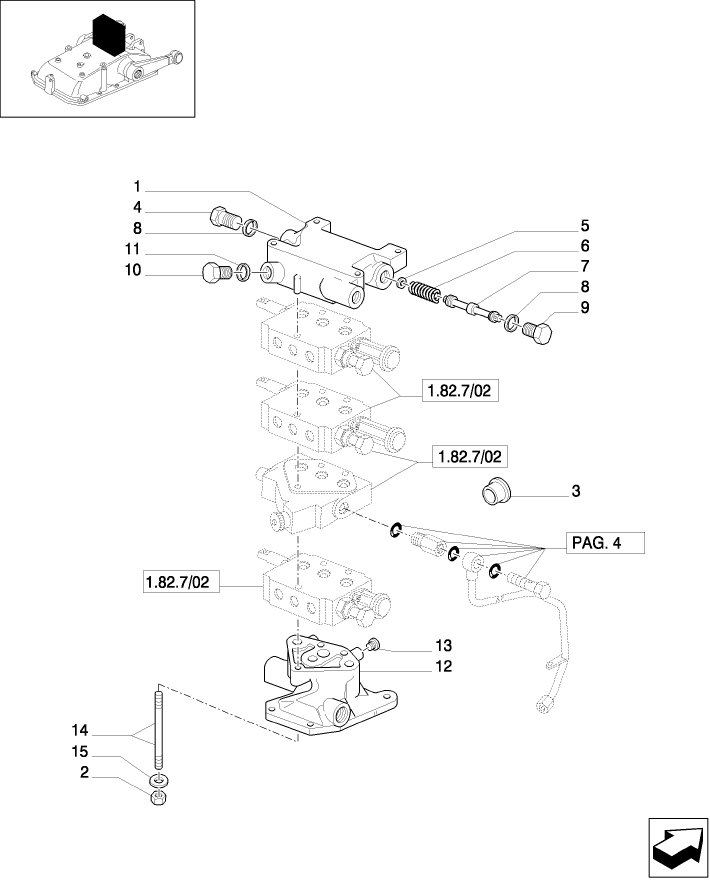 1.82.7/05(01) (VAR.419/1) 3 REM. VALVES FOR ELECTRONIC LIFTER W/HYDRAULIC DIVIDER - VALVE AND FLANGE - C5484