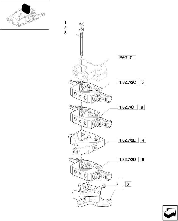 1.82.7/03(05) (VAR.390/1-399-498-498/1) 3 REM VALVES W/FLOW-RATE REG.  AND HYD. DIVIDER - REMOTE VALVES - D5484