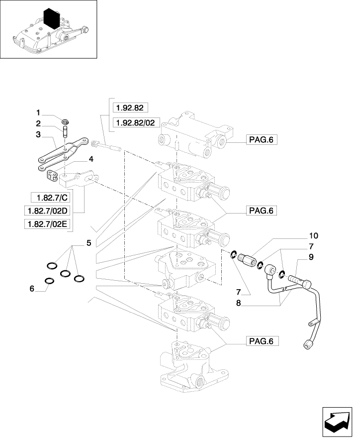 1.82.7/05(09) (VAR.419/1) 3 REMOTE VALVES FOR ELECTRONIC LIFTER W/HYD. DIVIDER - PIPES AND RINGS - D5484