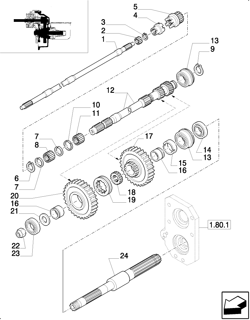 1.80.1/ 3(01) (VAR.804) SYNCHRO MESH GEARED POWER TAKE-OFF (540-750 RPM) - SHAFTS AND GEARS