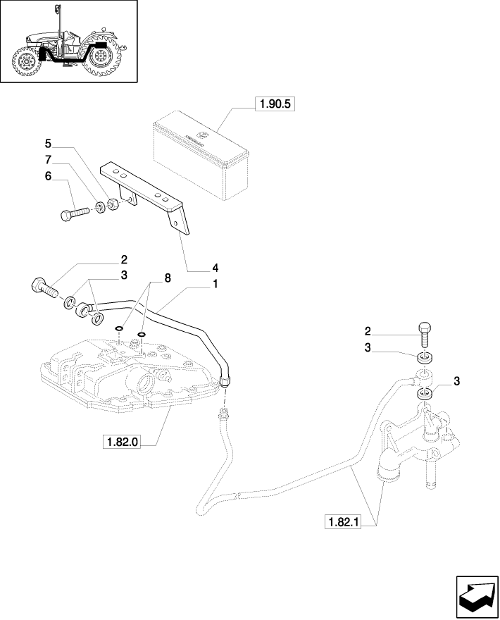 1.82.7/11(01) (VAR.195) THREE REMOTE VALVES - BRACKET AND PIPE (D4771)