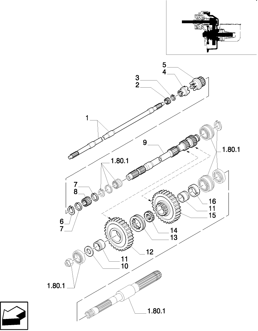 1.80.1/ 3(01) (VAR.804) SYNCHRO MESH GEARED POWER TAKE-OFF (540-540E RPM) - SHAFT AND GEARS