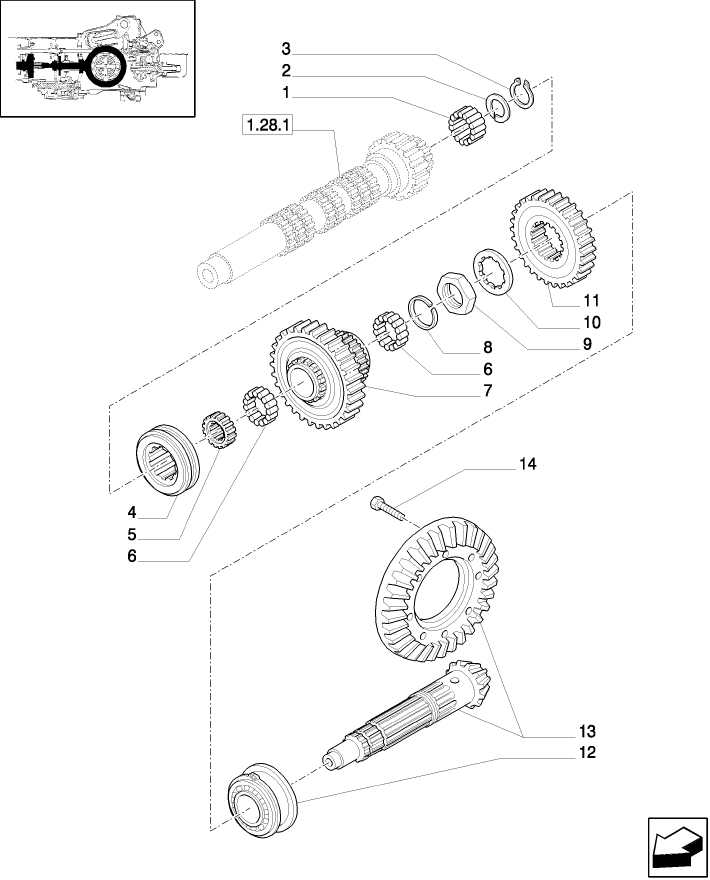 1.32.1(01) MAIN REDUCTION UNIT GEARS, DRIVEN GEARS (LOW-MEDIUM / MEDIUM-HIGH RANGE), BEVEL GEAR PAIR.