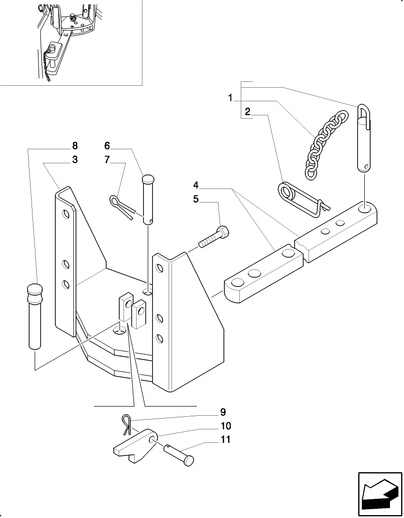 1.89.0/ 4 (VAR.905) SUPPORT AND SWINGING DRAWBAR CAT. "A" USA, W/O  CLEVIS - PARTS