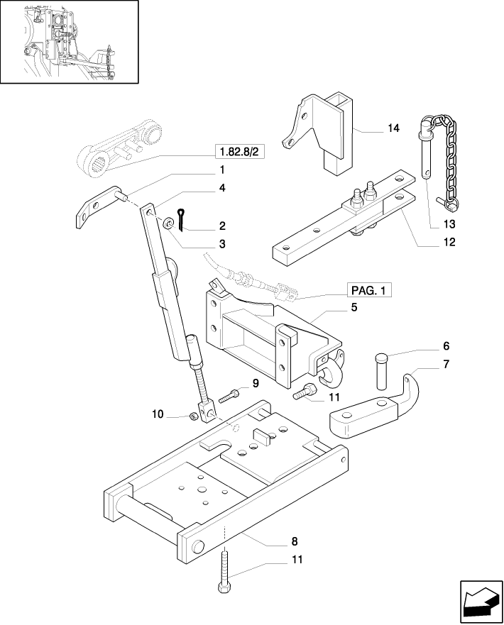 1.89.3/ 3(02) (VAR.929) PICK UP HITCH AND DRAW BAR - BRACKET, TIE-ROD AND SUPPORT