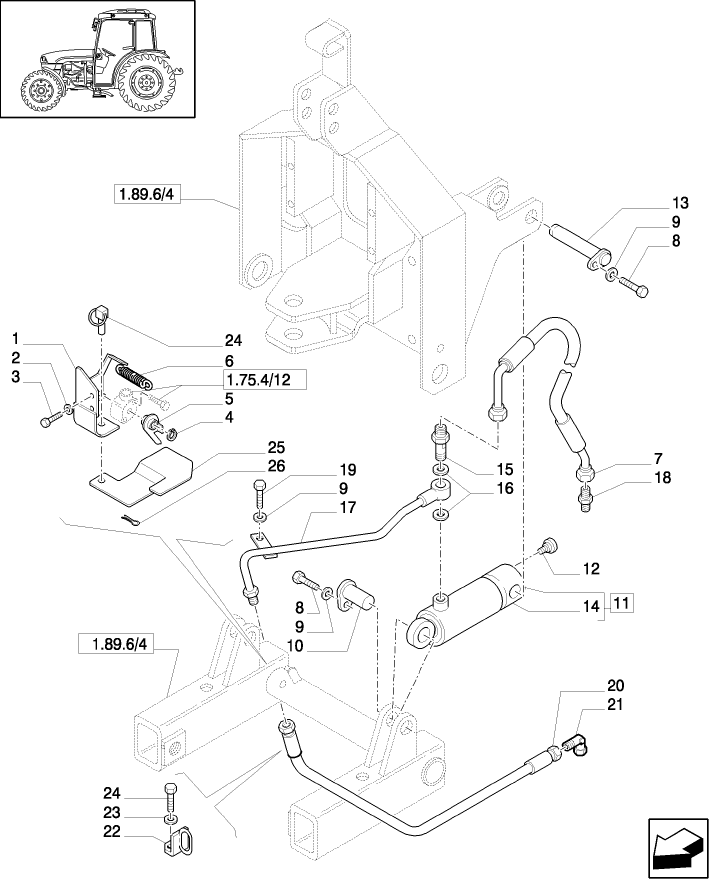 1.82.1/ 7(01) (VAR.812-819) FRONT P.T.O. LIFT - LIFT CYLINDER AND PIPES