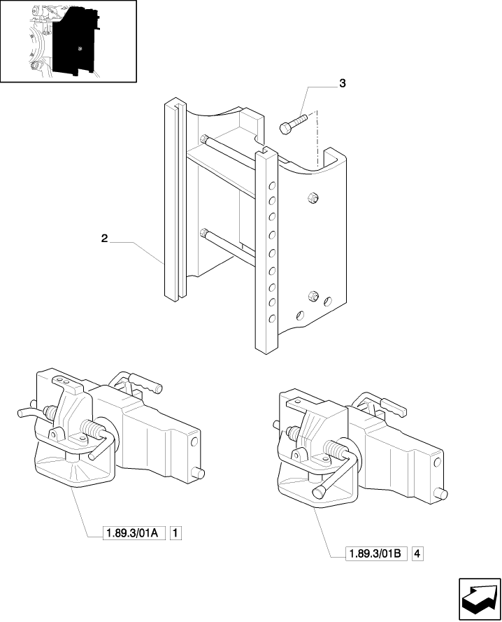 1.89.3/01(01) (VAR.216) SWIVEL HOOK FOR EEC, VERTICAL ADJUST SLIDING (GERMANY) W/CAB - TOW HOOK