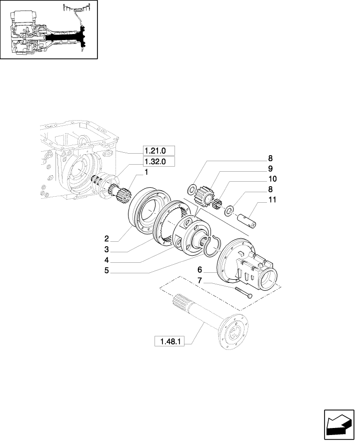 1.48.1/01 (VAR.346) RING GEAR AND PINION 30KM/H, 2WD FOR 20" TYRES - BOX AND REDUCTION GEAR