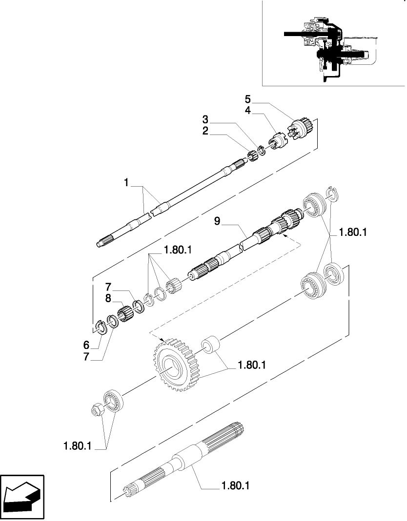 1.80.1/ 4(01) (VAR.807) SYNCHRO MESH GEARED POWER TAKE-OFF (540 RPM) - SHAFT AND GEARS