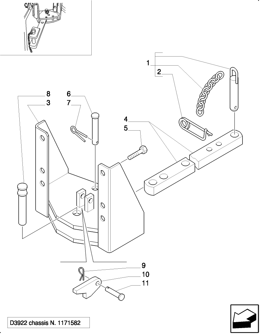 1.89.0/ 5 (VAR.905) SUPPORT AND SWINGING DRAWBAR CAT. "A" USA, W/O CLEVIS - PARTS