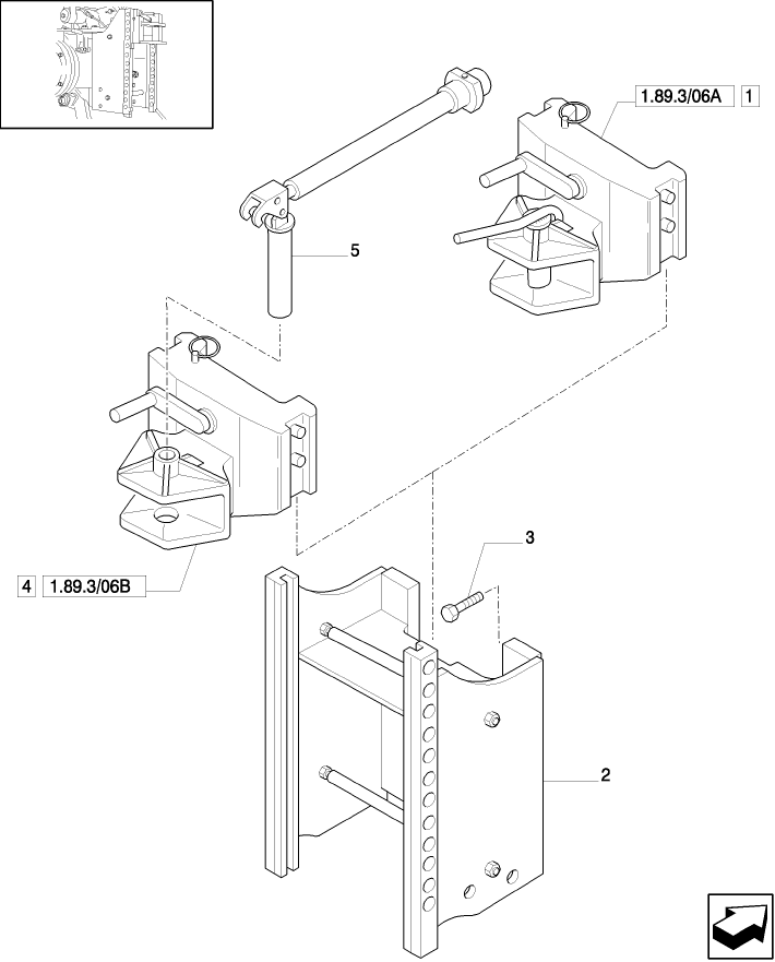 1.89.3/01A (VAR.216) SWIVEL HOOK FOR EEC, VERTICAL ADJUST SLIDING (GERMANY) W/CAB - PARTS - C5625