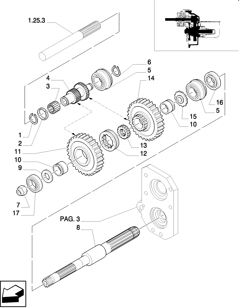 1.80.1/ 3(01) DIGITAL INSTRUMENT CLUSTER - P.T.O. DRIVEN GEAR SHAFT & GEARS (VAR.745)