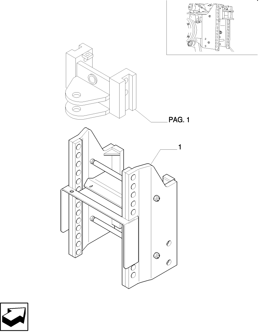 1.89.3/ 3(02) FIXED HOOK, CAT. "C", VERTICAL ADJUST SLIDING,  29MM HOLE - ITALY - COMPLETE BRACKET (VAR.891/1)