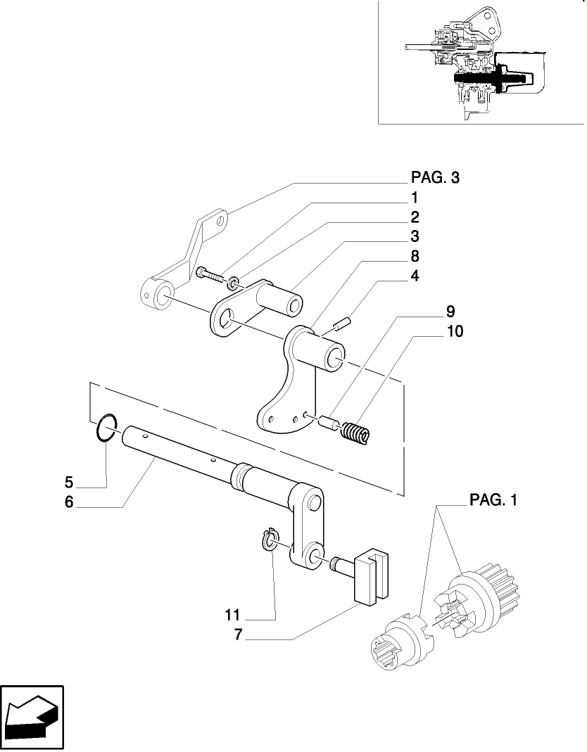 1.80.1/61(02) 20" THREE POINT HITCH W/PTO 540/540E W/SHORT SHAFT - SYNCHRO. P.T.O. COUPLING EXT. LEVER (VAR.948)