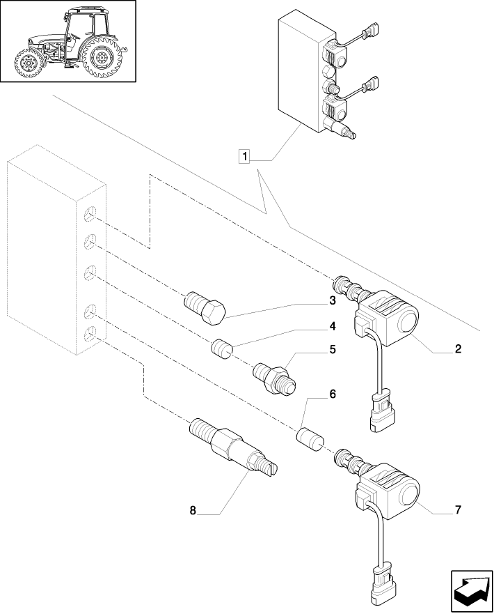 1.82.7/18A FRONT HPL AND FRONT P.T.O. - FRONT LIFT CONTROL VALVE & ELECTRIC CONNECTION (VAR.812-819/B)