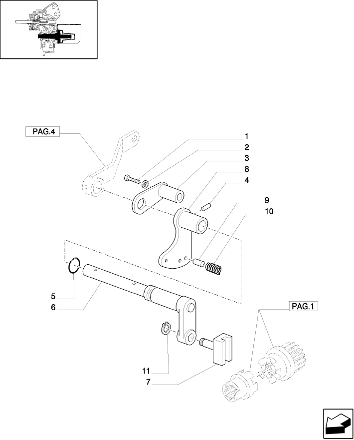 1.80.1/01(03) (VAR.804) SYNCHRO MESH GEARED POWER TAKE-OFF (540-540E RPM) - BRACKET, LEVER AND KNOB