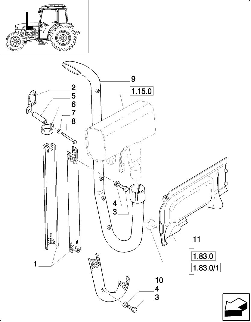 1.15.0/ 1 (VAR.151) VERTICAL MUFFLER - SIDEWALL AND GUARDS