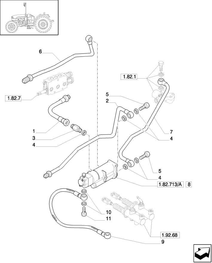 1.82.713/ 3(01) (VAR.372) TRAILER BRAKE VALVE (ITALY) FOR REAR CONTROL VALVES, PIPES (L/CAB).